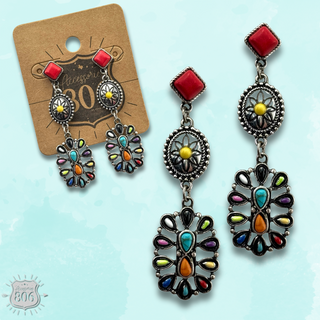 Flower concho post, triple drop earring, last call