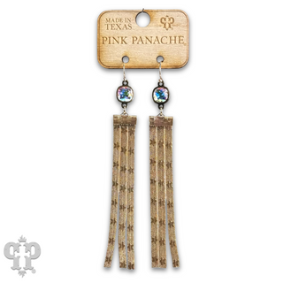 Star embossed mesh fringe earring, Austrian crystal