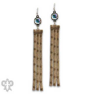 Star embossed mesh fringe earring, Austrian crystal