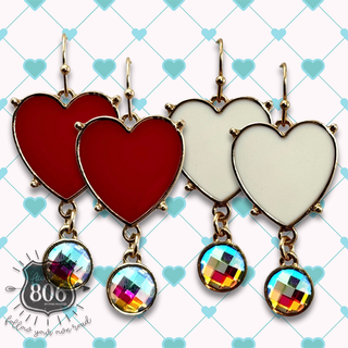 Enamel heart earring with rhinestone drop