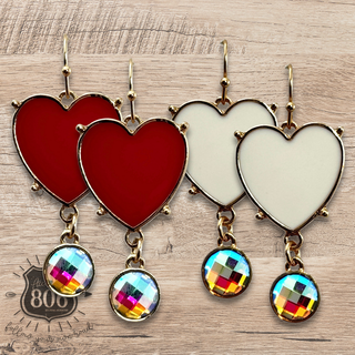 Enamel heart earring with rhinestone drop