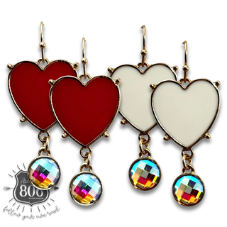 Enamel heart earring with rhinestone drop