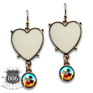 Enamel heart earring with rhinestone drop
