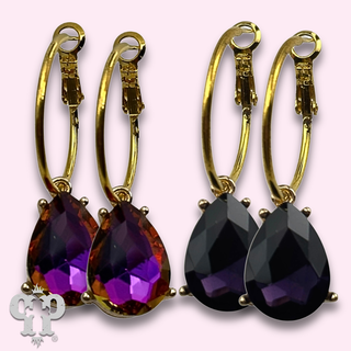Rhinestone teardrop hoop earring - LC
