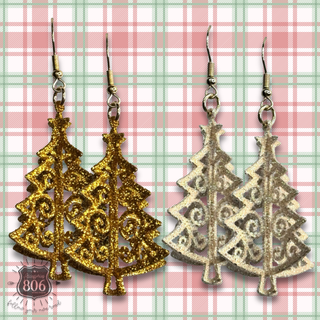 Glittered Christmas tree earring, last call