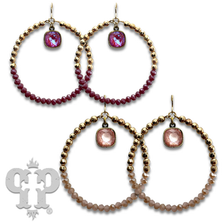 Gold and color bead circle earring, Austrian crystal - LC