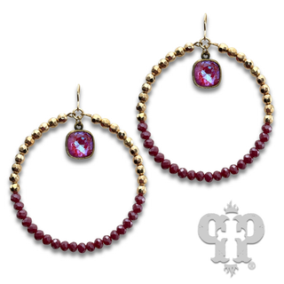 Gold and color bead circle earring, Austrian crystal - LC