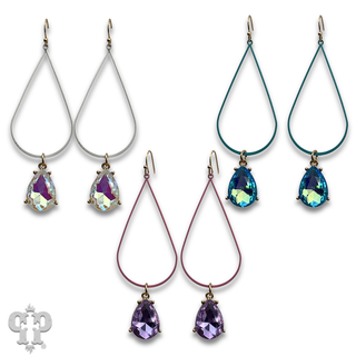 Open colorful teardrop charm earring