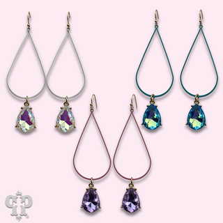 Open colorful teardrop charm earring