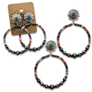 Burnished and crystal bead circle earring - LC