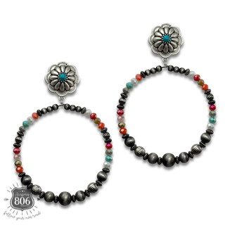 Burnished and crystal bead circle earring - LC