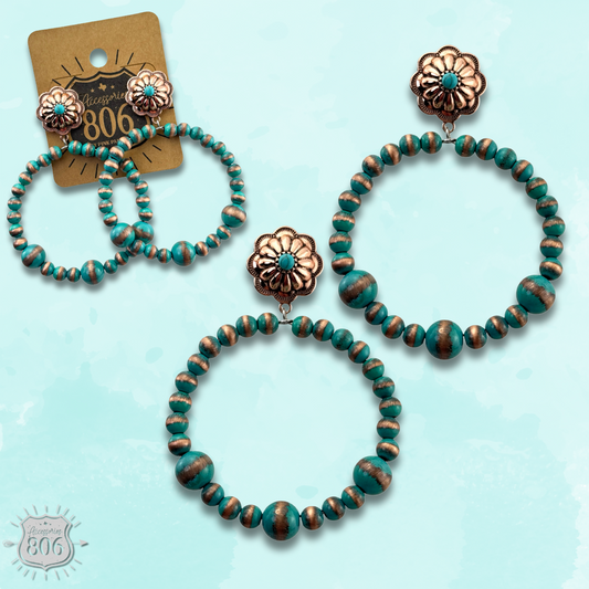 Beaded circle on concho post earring