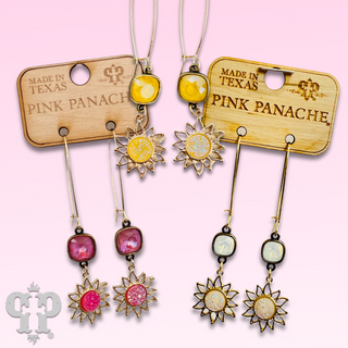 Sparkling druzy style sun charm earring with Austrian crystal