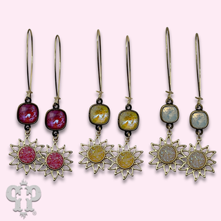 Sparkling druzy style sun charm earring with crystals from Swarovski®- LC