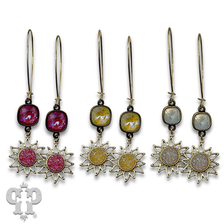 Sparkling druzy style sun charm earring with crystals from Swarovski®- LC