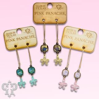 Delicate pastel glass flower charm earring with Austrian crystal