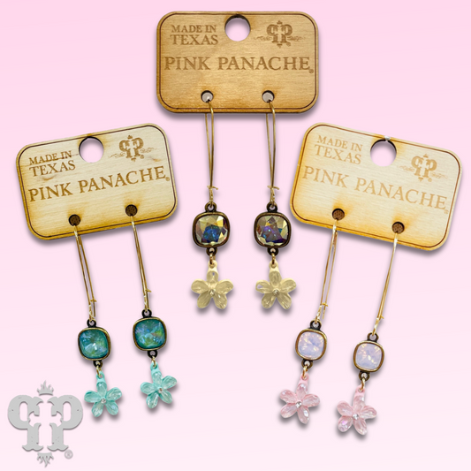 Delicate pastel glass flower charm earring with Austrian crystal
