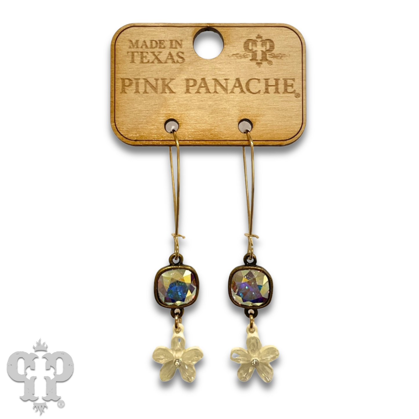 Delicate pastel glass flower charm earring with Austrian crystal