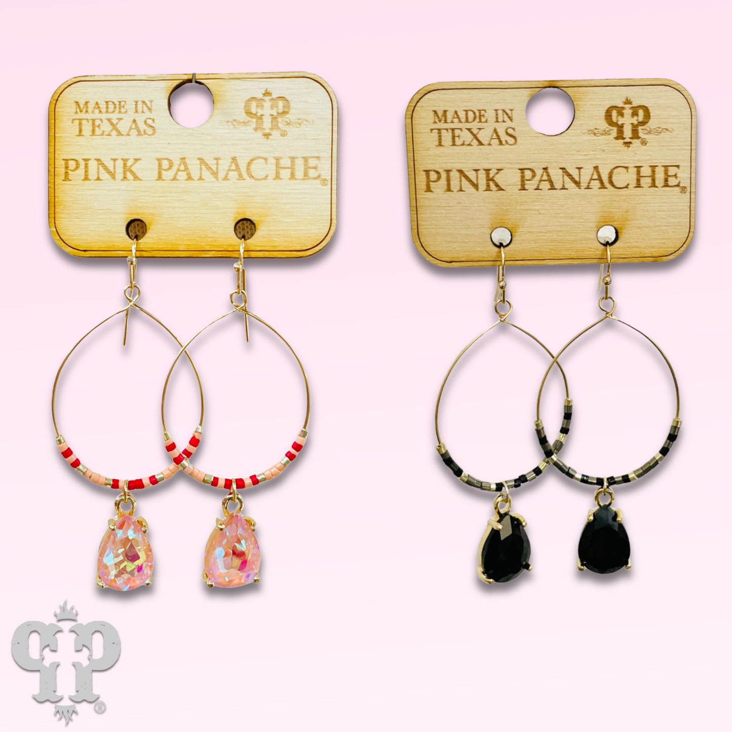Rhinestone charm on beaded circle earring