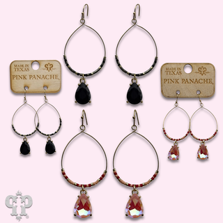 Rhinestone charm on beaded circle earring - LC