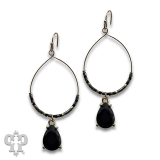 Rhinestone charm on beaded circle earring - LC