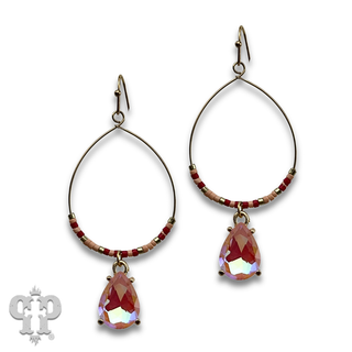 Rhinestone charm on beaded circle earring - LC