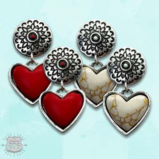 Stone heart drop post earring