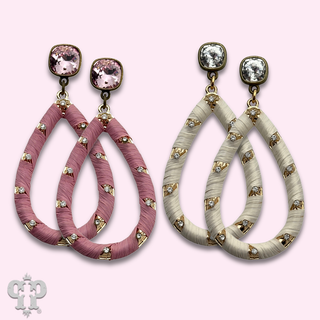 Fabric wrapped teardrop earring with crystals from Swarovski®
