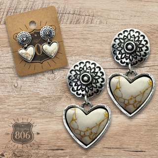 Stone heart drop post earring