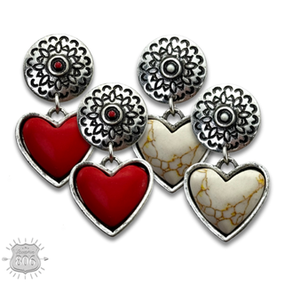 Stone heart drop post earring