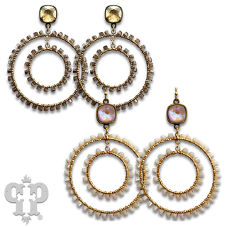 Square bead double circle earring with Austrian crystal - LC