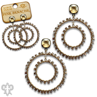 Square bead double circle earring with Austrian crystal - LC