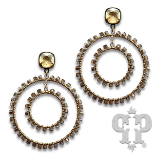Square bead double circle earring with Austrian crystal - LC