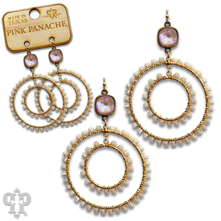 Square bead double circle earring with Austrian crystal - LC
