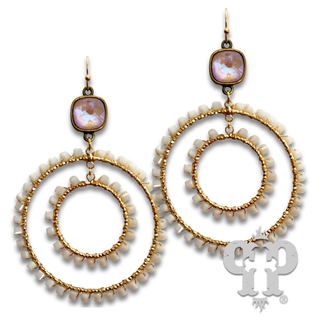 Square bead double circle earring with Austrian crystal - LC