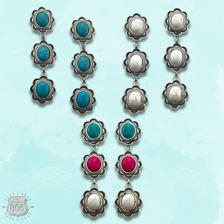Triple stone scalloped concho earring