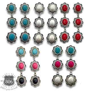 Triple stone scalloped concho earring - LC