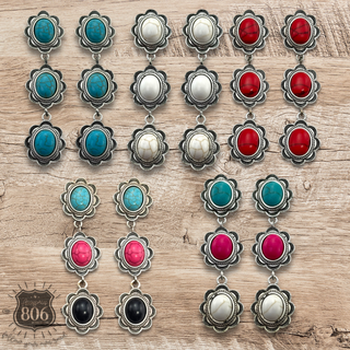 Triple stone scalloped concho earring - LC