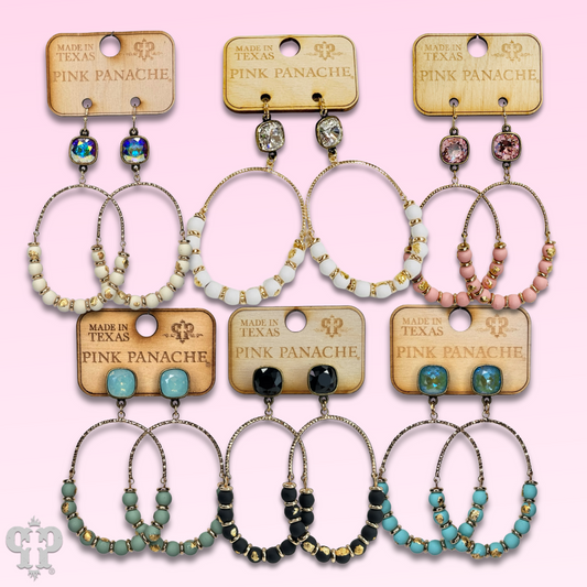 Oval gold flecked bead earring with Austrian crystal