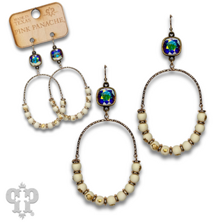 Oval gold flecked bead earring with Austrian crystal