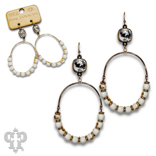 Oval gold flecked bead earring with Austrian crystal