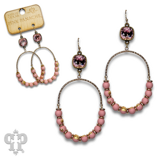 Oval gold flecked bead earring with Austrian crystal