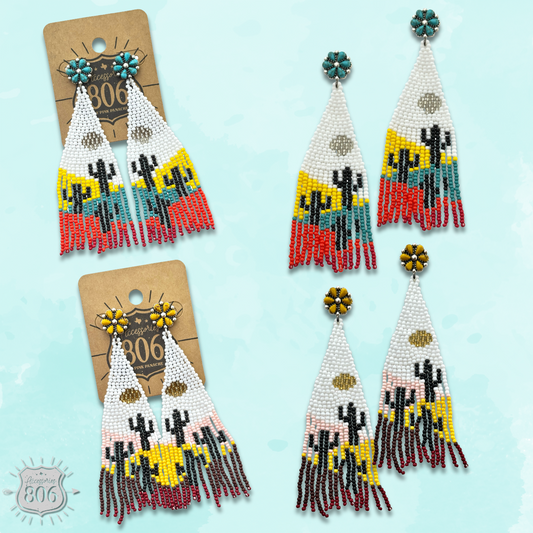 Beaded cactus scene earring, last call