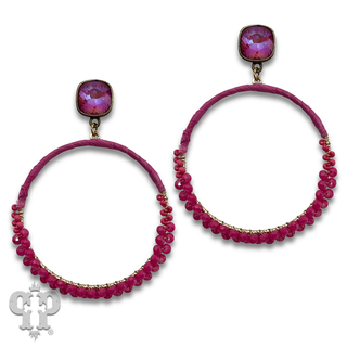 Bead and raffia wrapped circle earring with crystals from Swarovski®- LC