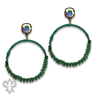 Bead and raffia wrapped circle earring with crystals from Swarovski®- LC