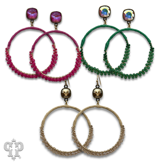 Bead and raffia wrapped circle earring with crystals from Swarovski®- LC