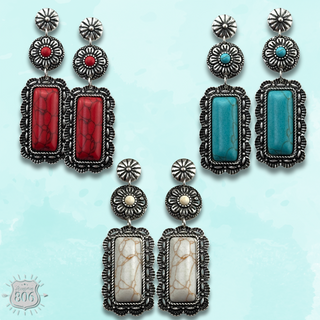 Western stone rectangle, silver post earring, last call