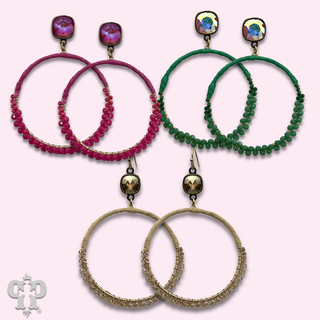 Bead and raffia wrapped circle earring with crystals from Swarovski®- LC