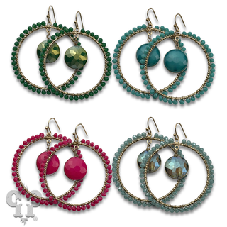 Coin disc bead wrapped circle earring - LC