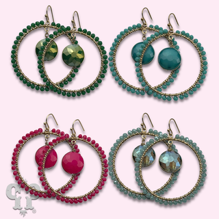 Coin disc bead wrapped circle earring - LC